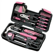 APOLLO TOOLS Original 39 Piece General Household Tool set in Toolbox Storage Case with Essential Hand Tools for Everyday Home Repairs, DIY and Crafts Pink/Black - Pink Ribbon- DT9706P