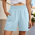 thumbnail image 2 of KHONTS Linen Shorts for Women Casual Summer High Waist Wide Leg Beach Vacation Shorts with Pockets Blue M, 2 of 6