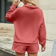 thumbnail image 6 of Kmdttou Track Suits for Women's Solid Color Half Zipper Lapel Sweatshirt With Pocket And Short Pants Two-piece Set on Clearance!, 6 of 7