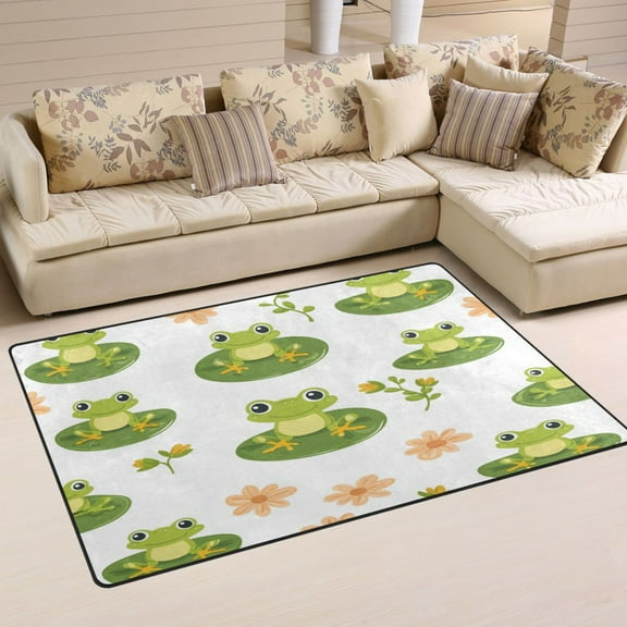 Non-Slip Area Rug 31"x20" Indoor Washable Floor Mats Carpet Printed for Living Room, Bedroom, Home Decor Cute Frog Pattern