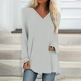 thumbnail image 2 of WREESH Womens Fashion Plus Size Tunic Tops Solid Color T-Shirt Long Sleeves Blouse V-Neck Casual Tops Pullover Gray, 2 of 5