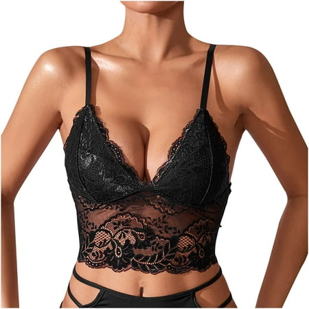

YYDGH Womens Lace Cami Crop Tops Spaghetti Strap Sexy V Neck Bustier Going Out Tops Camisole Bralette Black L