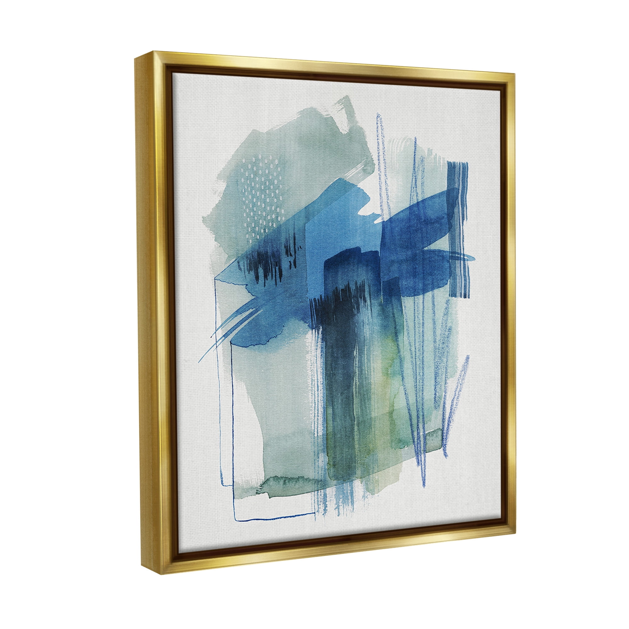 Stupell Industries Blue Scribbles Painting Abstract Painting Gold Floater Framed Canvas Art Print Wall Art, 17 x 21