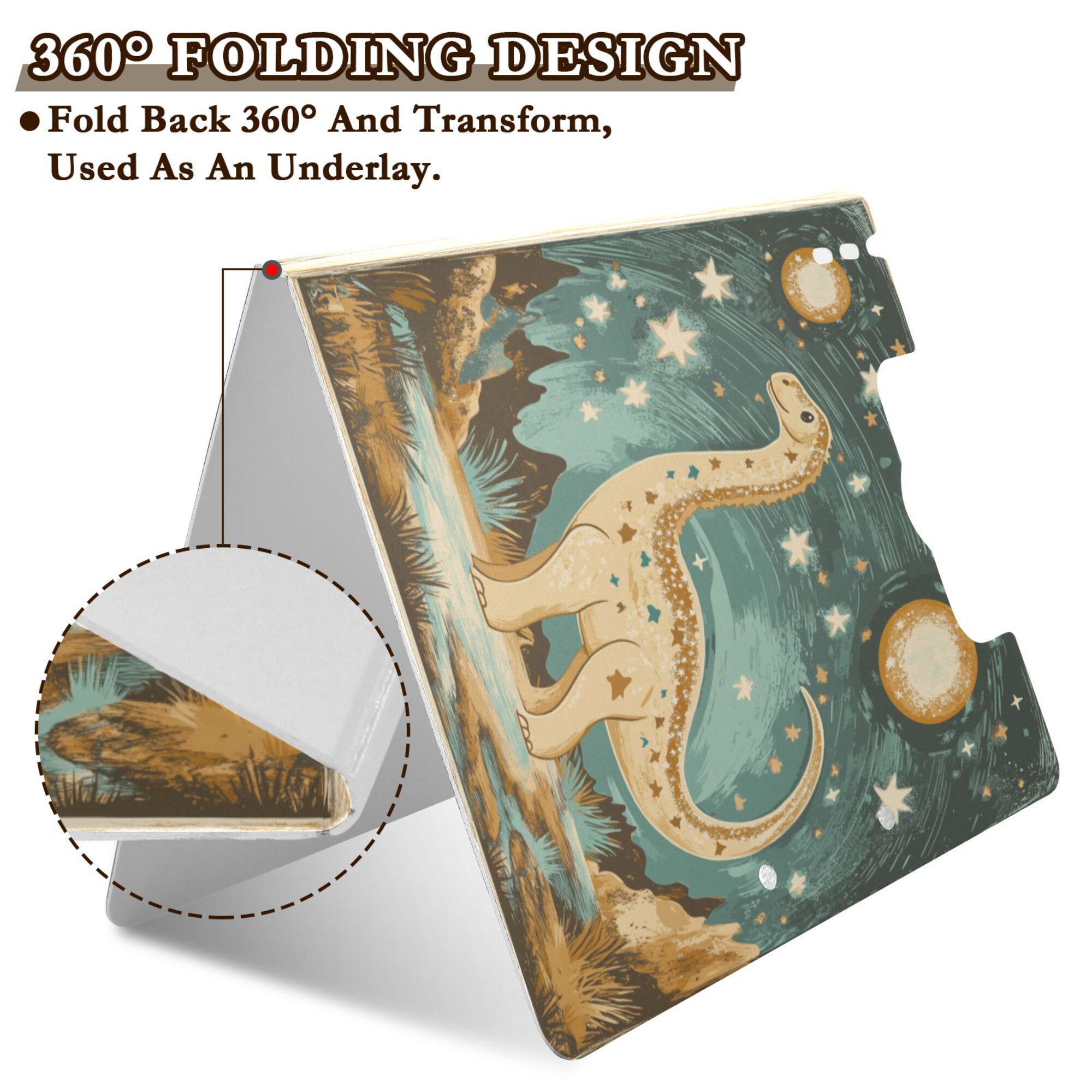 FORMRS A4 Clipboard Folder with Pen Holder Horizontal Foldable School Office Binder, Dinosaur with Stars