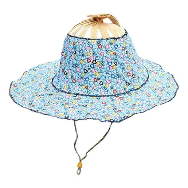 Sombrero para el sol 2 en 1 plegable con abanico de mano para mujer Sombrero de playa con estampado floral para viajar a la playa