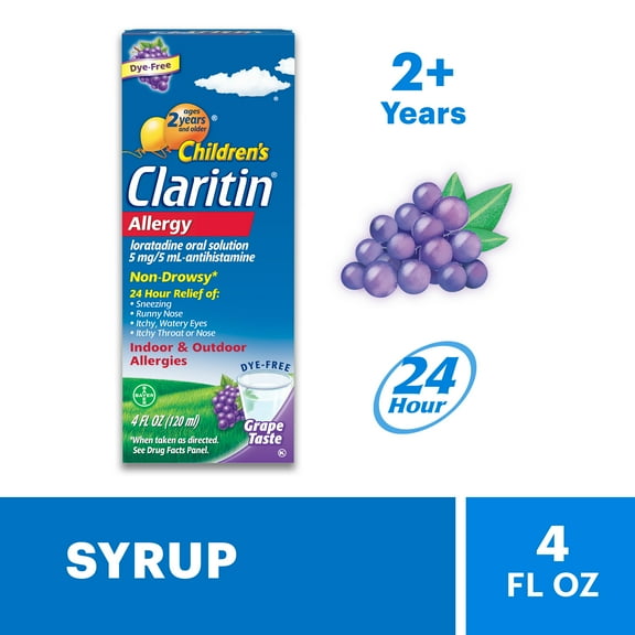 Children's Claritin 24 Hour Non-Drowsy Allergy Relief, Loratadine Antihistamine Grape Syrup Allergy Medicine, 4 fl oz