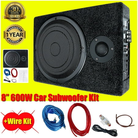 600W 10''/8'' 12V Powerful Slim Under-Seat Car Audio Subwoofer High Powered Amplifier Amp Super Bass Speaker For Car/Truck + Wiring