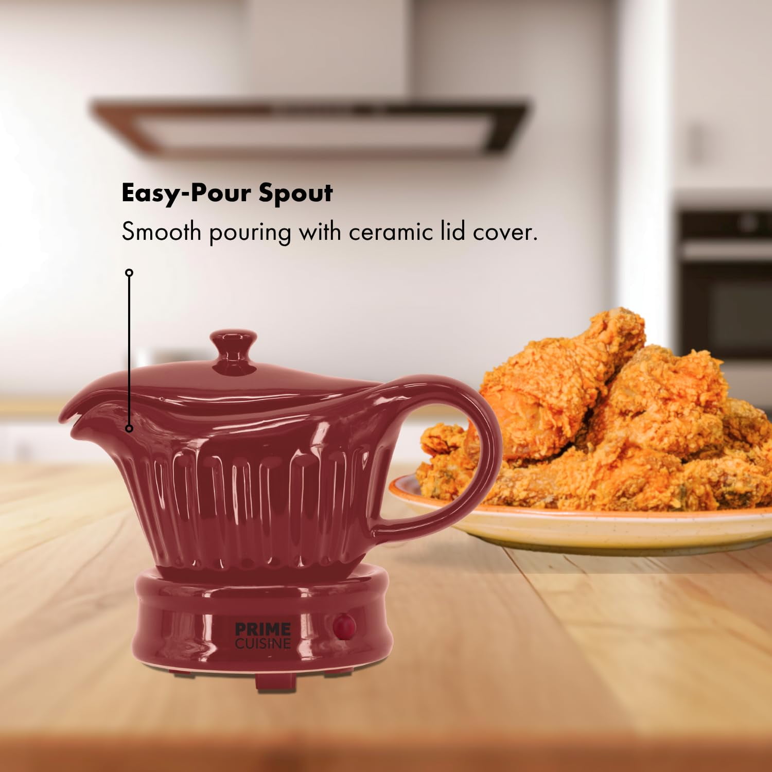 Prime Cuisine 17oz Electric Gravy Boat Warmer, Ceramic Gravy Boat with Detachable Cord and Lid