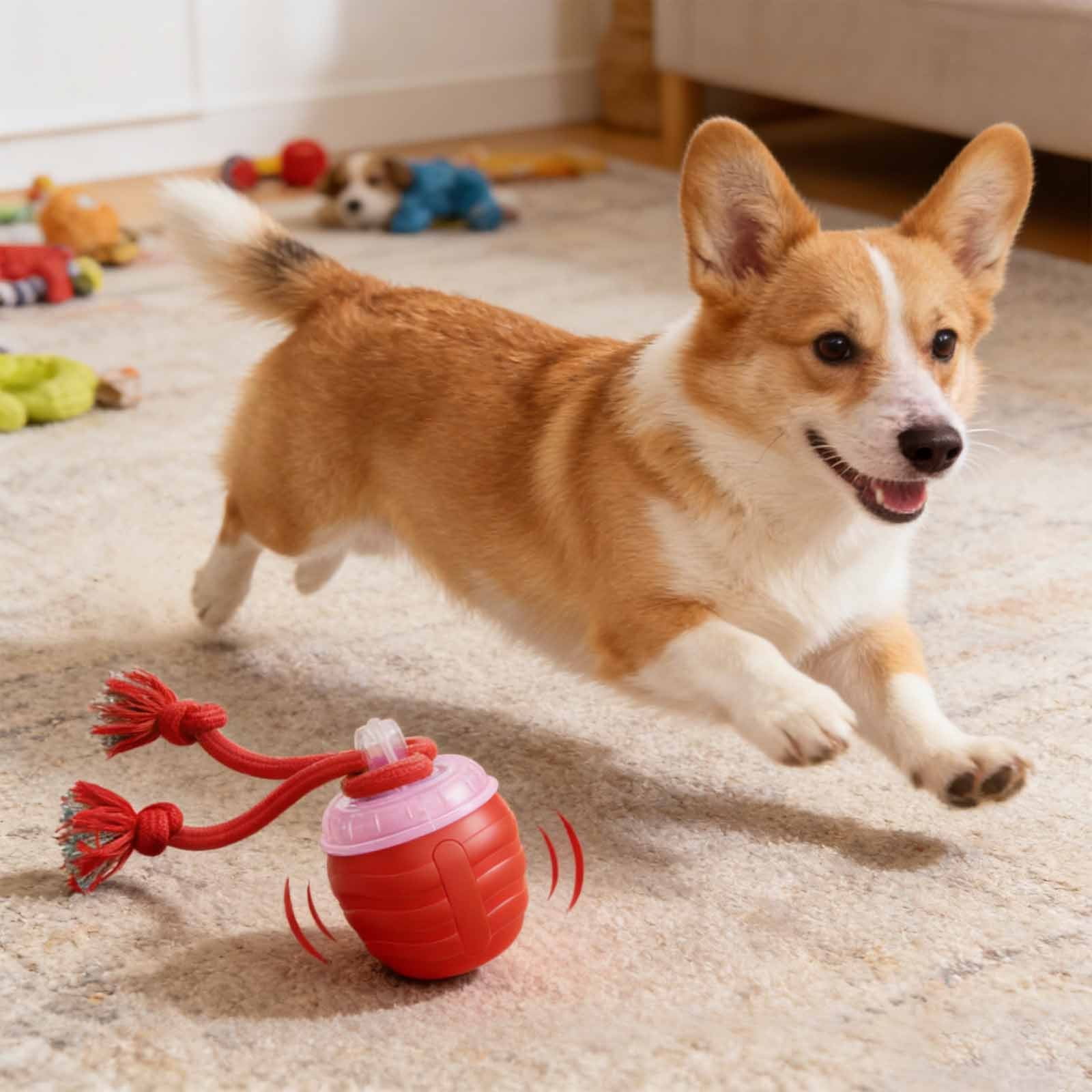 Interactive Dog Toys, 2026 Upgraded Motion Activated Squeaky Cat Balls, 360° Smart Automatic Rolling Moving for Bored Pet Cats Dogs, Interactive Dog Balls (Red)