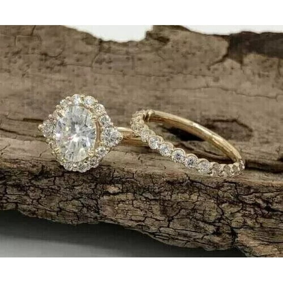 Bluebell Jewels 2.Ct Oval Cut CZ Wedding Bridal Ring Set 14K Yellow Gold Finish