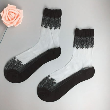 

Lace Embroidery Silk Stockings Transparent Glass Crystal Stretch Women Socks