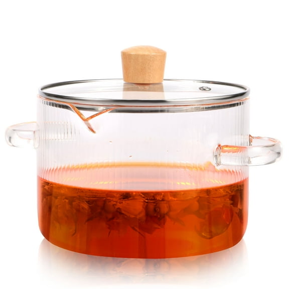 Glass Cooking Pot Transparent Borosilicate Glass Simmer Pot with Lid and Spout Heat Resistant Glass Stovetop Pot Nonstick Soup Pot Cookware 2.3 L/1.6 L for Soup Noodles Sauce Salad