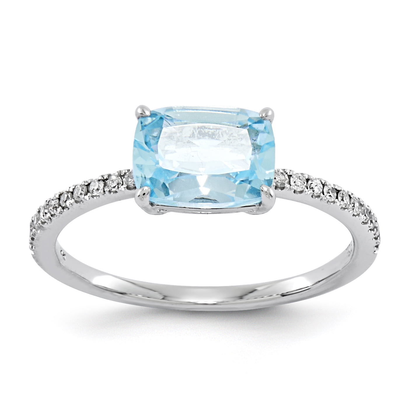 14k White Gold Diamond and Blue Topaz Square Ring by Saris and Things QG