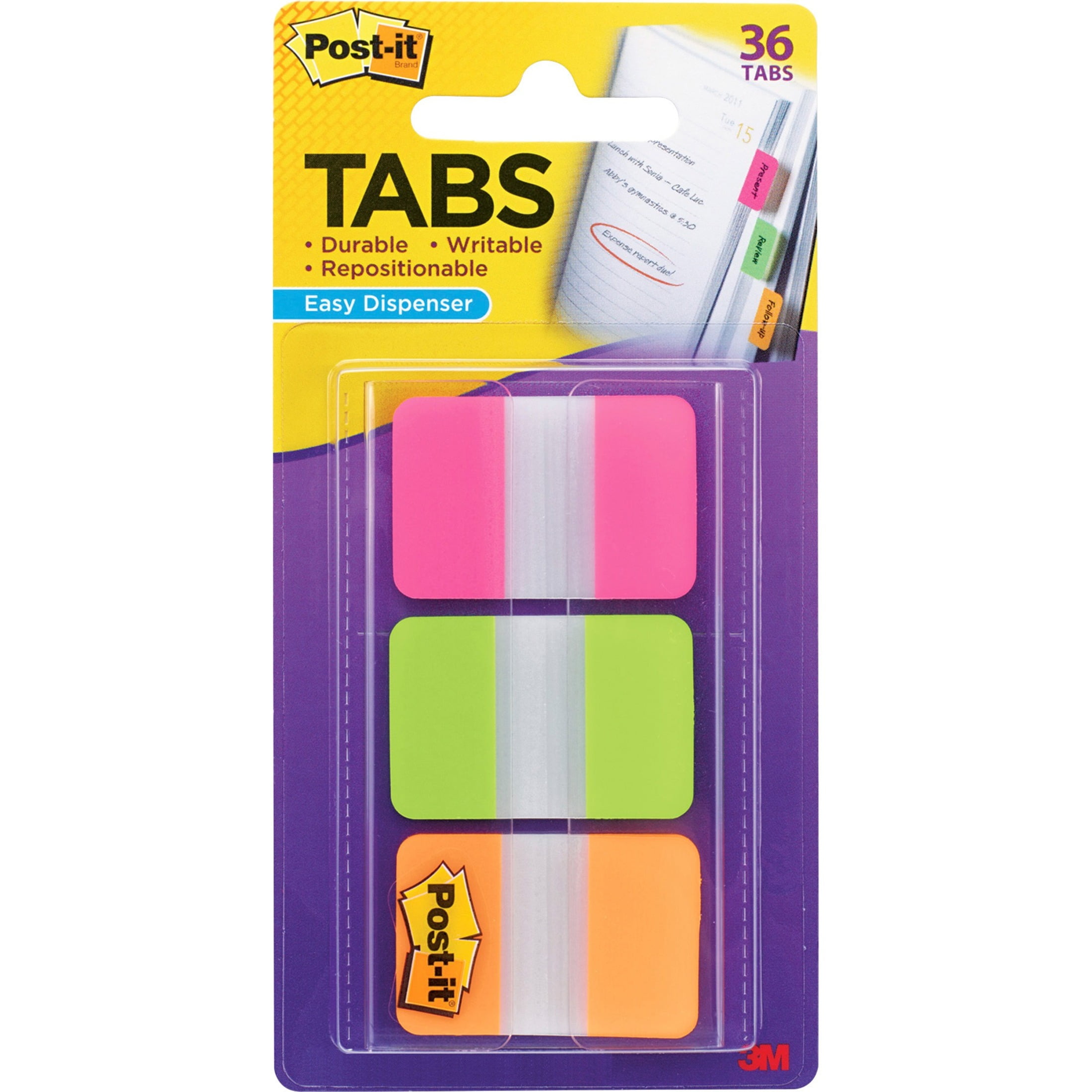 Repositionable 686-VAD2 Sizes Assorted Primary Colors Sticks Securely 114 Tabs/Pack, Durable 1 in Removes Cleanly Post-it Tabs Value Pack Writable and 2 in