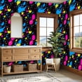 thumbnail image 4 of Neon Peel and Stick Wallpaper Colorful Paint Splatter Abstract Art Black Wall Mural 23.6in x 9.8ft Self Adhesive Removable Wall Paper Renter Friendly Wallpaper for Man Cave Nursery Bedroom Cabinets, 4 of 8