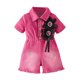 thumbnail image 1 of Conjunto de 3 piezas de boina con pantalones cortos de manga larga y tiras para niños, pantalones cortos con cuentas y flores grandes, top de poliéster para niña, 1 of 5