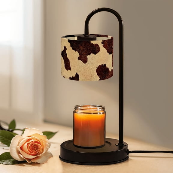 Candle Warmer Lamp with Timer Dimmer Brown White Cowhide Distinct Markings Candle Lamp Warmer for Jar Candle with 4 Bulbs Gifts for Women House Warming Gifts