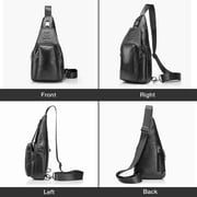 BULLCAPTAIN Leather Sling Crossbody Bag for Men, Magnetic Closure, Black