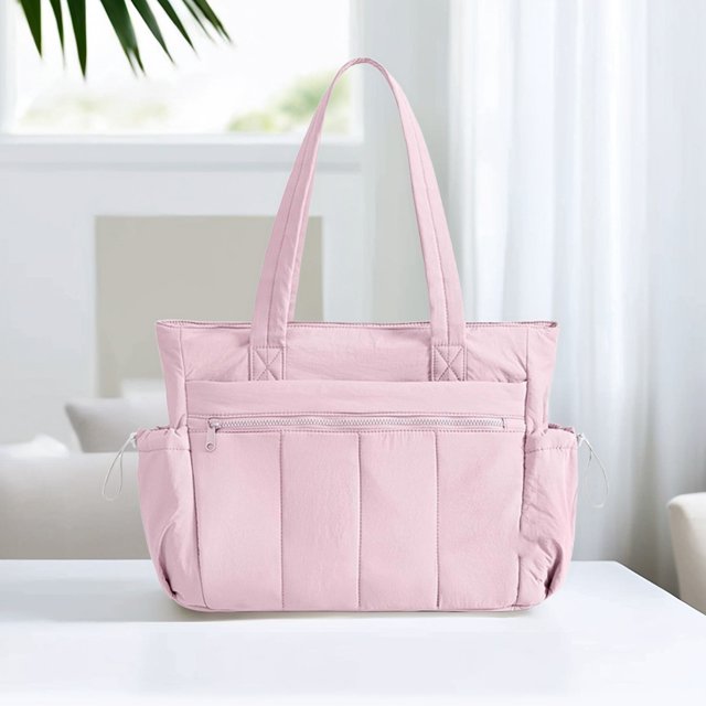 Bolsa de bolso acolchado para mujeres Bolso de bolso de nylon ligero de mano suave (rosa)