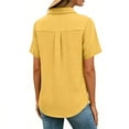 thumbnail image 4 of Dazajoo Plus Size Womens Button Down Short Sleeve Blouses Dressy Casual Front Pleated Lapel Collared Tee Shirts,Yellow,XXXXXL, 4 of 7