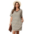 thumbnail image 4 of Daystry Women's Plus Size Striped Fashion V Neck Loose Short Sleeve T Shirt Dress with Pocket for Women, 4 of 13