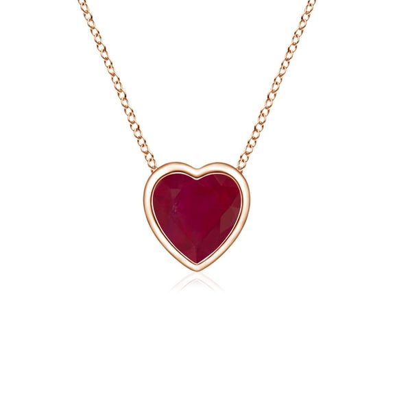 ANGARA Natural Bezel-Set Solitaire Heart Ruby Pendant in 14K Rose Gold for Women (Size-4mm) | July Birthstone, Birthday, Anniversary, Jewelry Gift for Women | Natural Ruby Necklace