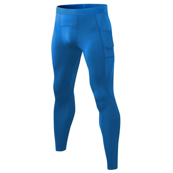 Fewfanhot Men's Solid Color Compression Pants with Side Pocket, Stretchy Quick-Dry Athletic Tights, Secure Pocket Bottoms for Running & Training