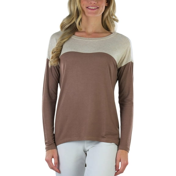 ToBeInStyle Women's Colorblock High-Low Top - Mocha/Heather Beige - Large