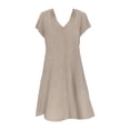 thumbnail image 2 of Bramtres Midi Dresses,Modest Dresses,Summer Solid Short Sleeve V Neck Dress Women's Cotton Dress,Short Sleeve Dress,Summer Dress,Casual Dresses,Khaki Dress,XXL, 2 of 4