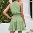 thumbnail image 4 of Robe pour Femmes, Robe Courte Évasée Taille Élastique pour l'Été Vert Pois S, 4 of 5