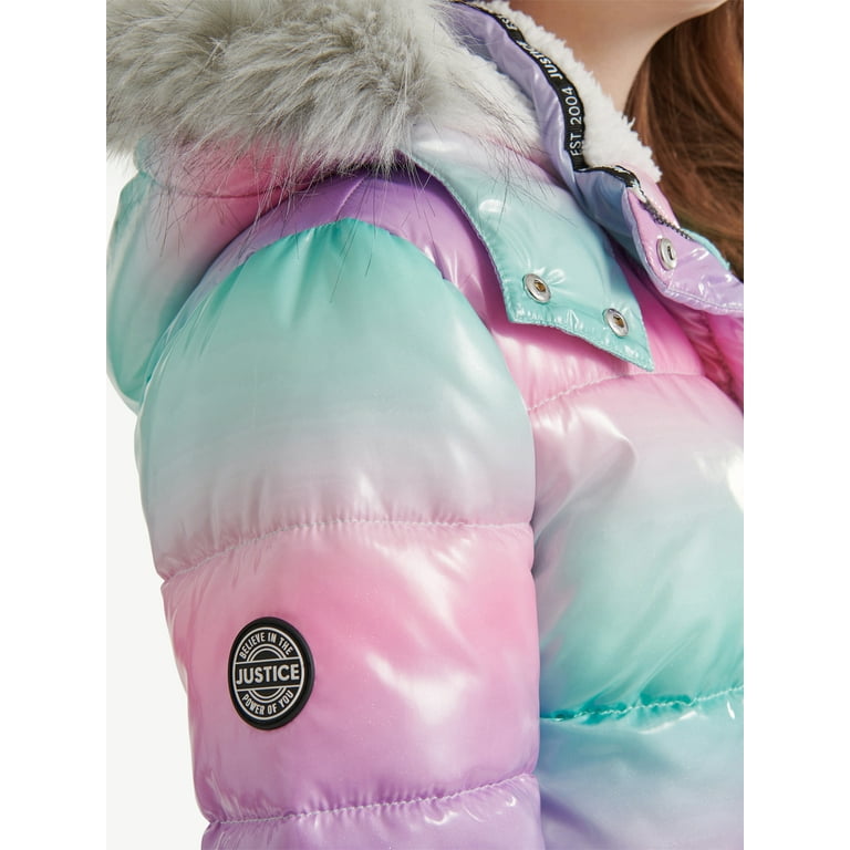 Justice Girls Puffer Jacket with Faux Fur Lined Hood, Sizes 5-18