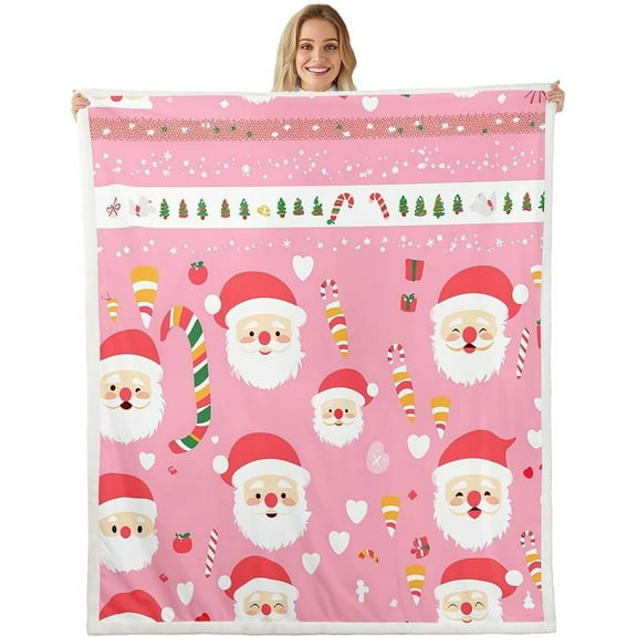 Santa Claus Pink Christmas Blanket, Cozy Holiday Throw, Snowman Winter Decor Blanket, Unisex Christmas Gift