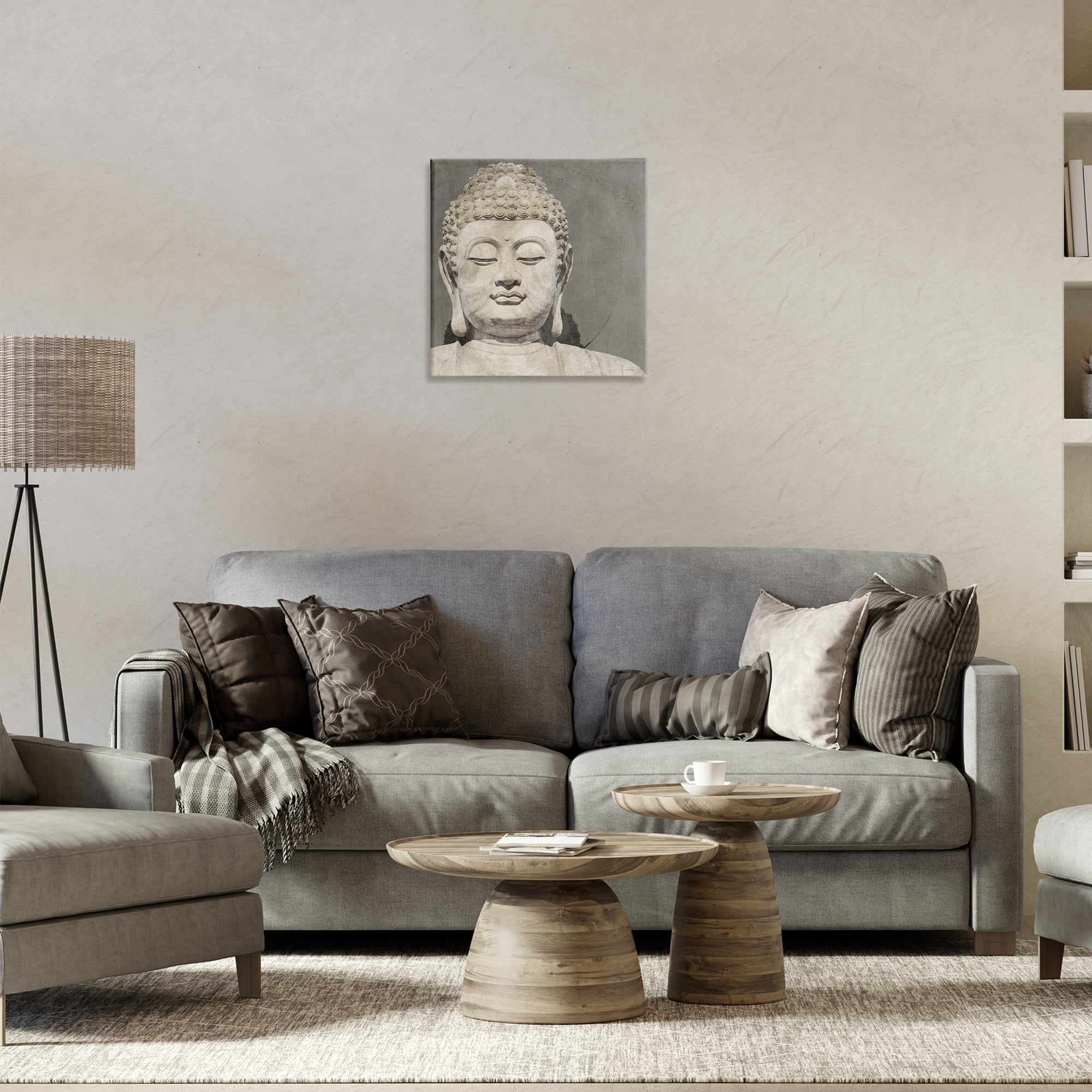 Stupell Industries Rustic Buddha Portrait History & Language Painting Wrapped Canvas Art Print Wall Art, 17 x 17
