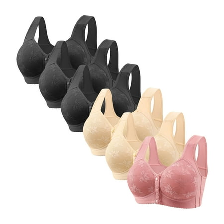 Sentmoon 6PC Wireless Bras for Women Oversize No Underwire Womens Sports Bras Breathable Front Closure with Snaps Push up Seamless Bras Womens Stylish for Dating Outfits Khaki XXXXL