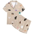 thumbnail image 3 of Child Girl Pajamas Cartoon Halloween Themed Pattern Short Sleeve Notch Collar Button Down Loose Relaxed Fit 2Pc Summer Nights Adorable Homewear,Beige,12-13 Years, 3 of 3