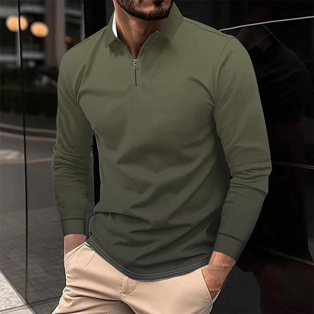 Blusa y camisa de manga larga con cuello vuelto para hombre, informal, con cuello vuelto, estampado, para fitness, deportiva, de manga larga, de poliéster