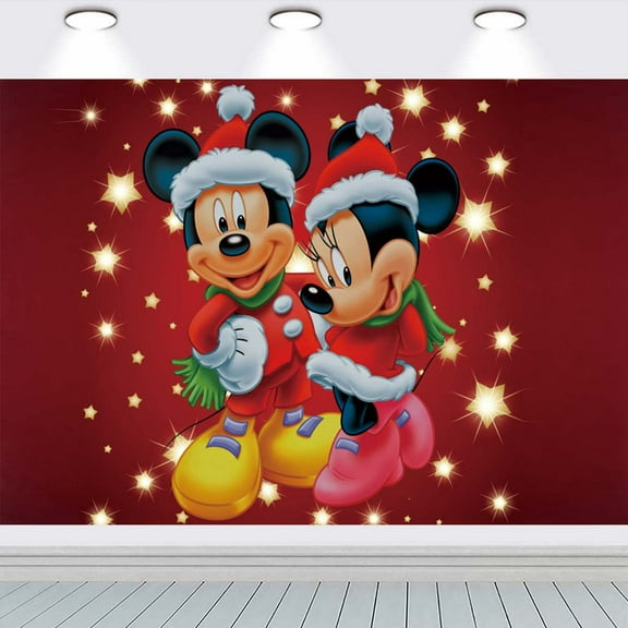 Mickey Christmas Party Supplies Backdrop Banner Poster Birthday Decorations Background for Photography Taspestry