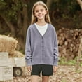 thumbnail image 6 of Girls Lightweight Cardigan Sweater Size 7 Basic Open Front V Neck Cardigans School Uniform Kids Casual Cute Outwear Dark Gray, 5-6 Y, 6 of 6