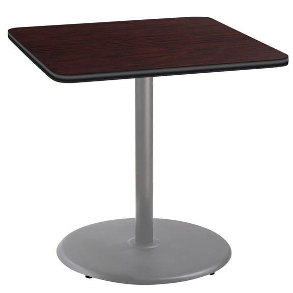 NPS Cafe Table 36" SQ Round Base 36"H Particleboard Grey Frame Mahogany Top
