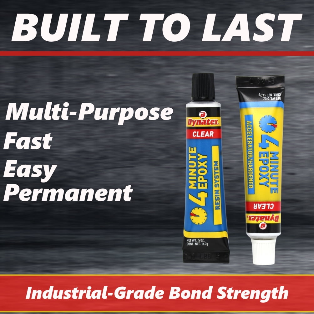 Dynatex 4 Minute Clear Epoxy Adhesive 2 oz - 60 Min Working Time, Bonds & Repairs Metal Wood Concrete Glass, Clear Machinable (10-Pack)