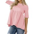 thumbnail image 3 of Solid Color Short Sleeve Women High Waist Casual Blouse Babydoll Tops, 3 of 6