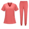 thumbnail image 2 of Minjewel Women's V-Neck Short Sleeve Two-Piece Scrubs for Women Set with Pockets, Soft & Durable Medical Scrub Set for Hospital & Clinic Wear,Saffron XL, 2 of 5