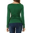 thumbnail image 4 of INSPIRE CHIC Women's Solid Round Neck Long Sleeve Ruched Stretchy Tops M Dark Green, 4 of 8