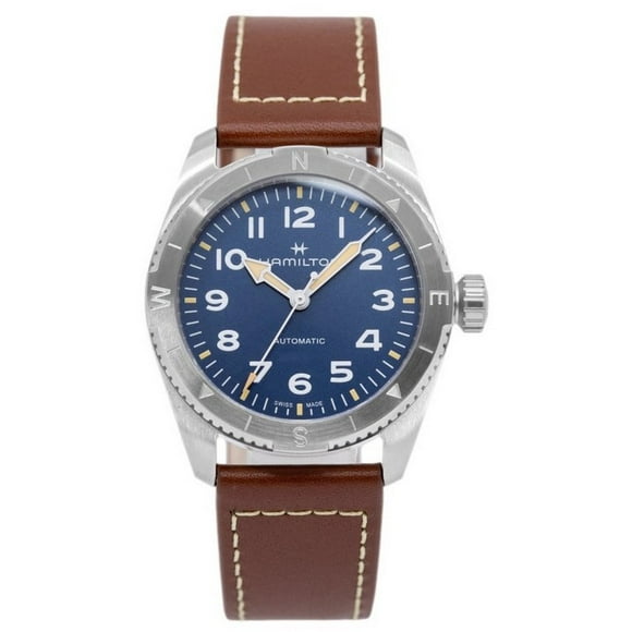Hamilton Khaki Field Expedition Leather Strap Blue Dial Automatic H70225540 100M Men's Watch