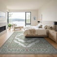 thumbnail image 3 of ODIKA 9'x12' Washable Area Rug Sage Bordered Traditional Symmetrical Motif Worn Entry Vintage for Master Suite, California King, Under Bed, Non-Shedding, Easy Care, 3 of 7