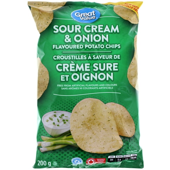 Croustilles à saveur de crème sure et oignon Great Value 200 g