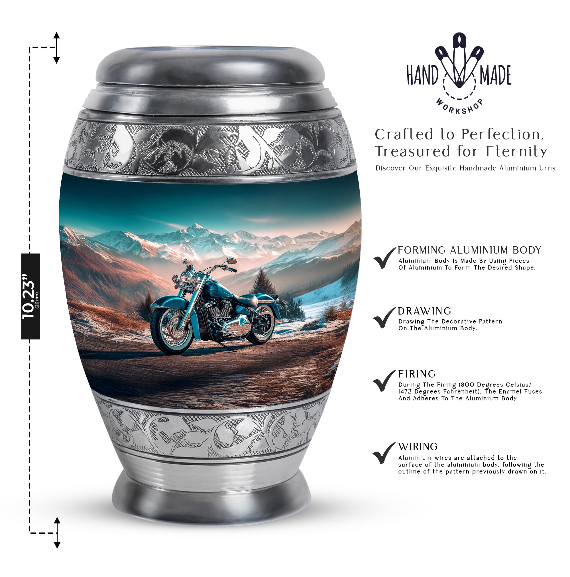 Bike Funeral Urns For Human Ashes Adult Man, Mountain Decorative Urn For Adult Male And Female - 1 Large 10 Inch, Blue Cremation For Mother And Father- 3 Inch Small Set Of 4