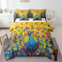 Manfei Kawaii Cartoon Peacock Twin Bedding Sets 7-Piece, Modern Animal Art Bedding Comforter Set, Teen Kid Child Adult Sheet Sets, Breathable Home Decor