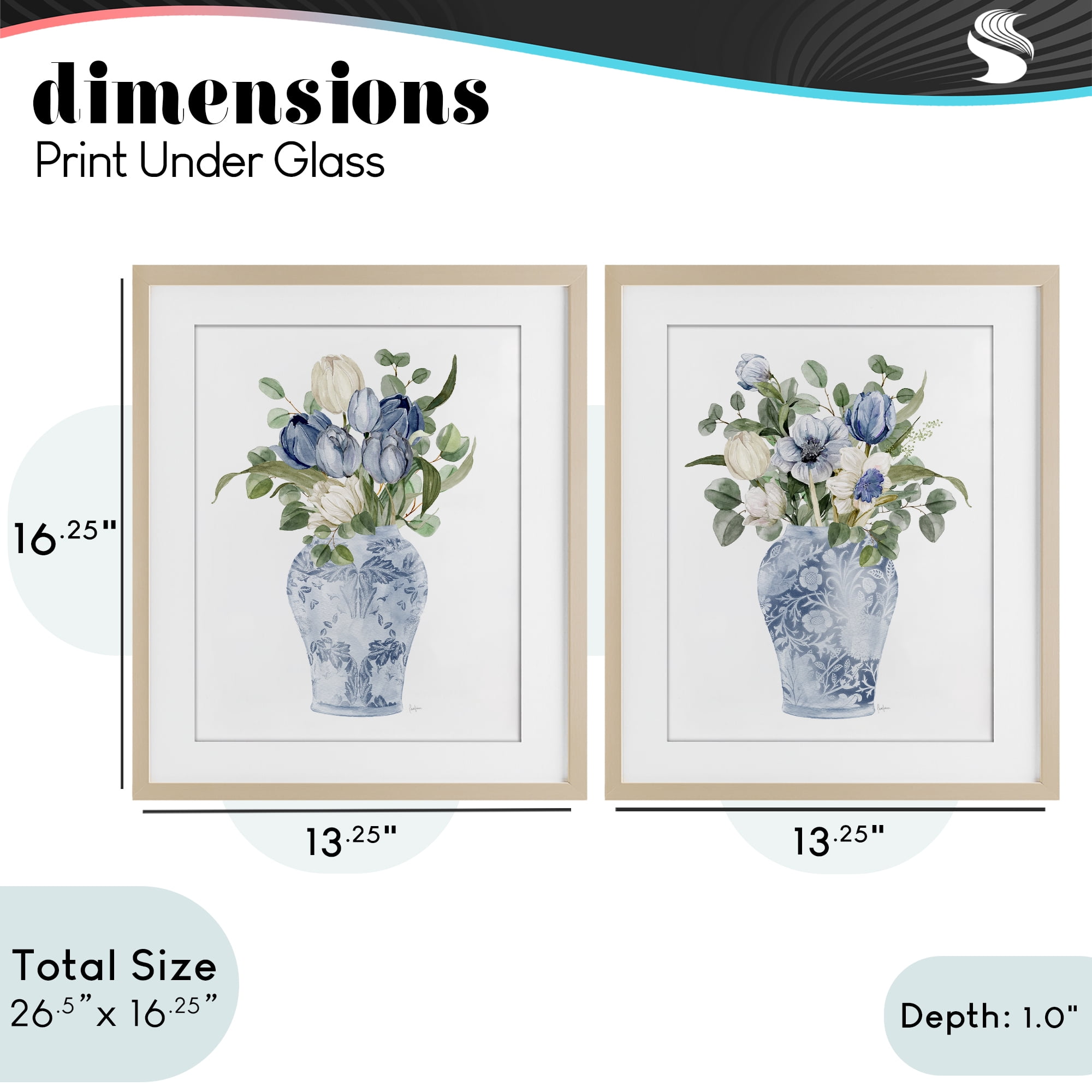 Stupell Industries Ornate Vase Tulip Collection 2 Piece Birch Framed Print Under Glass Set, design by Livi Finn