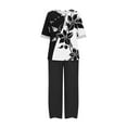 thumbnail image 4 of DDAPJ pyju Womens Cotton Linen 2 Piece Outfits Dressy Floral Print Half Sleeve Blouse Tops with Elastic Waist Capri Pants Suits Plus Size Lounge Matching Set White XXL, 4 of 6